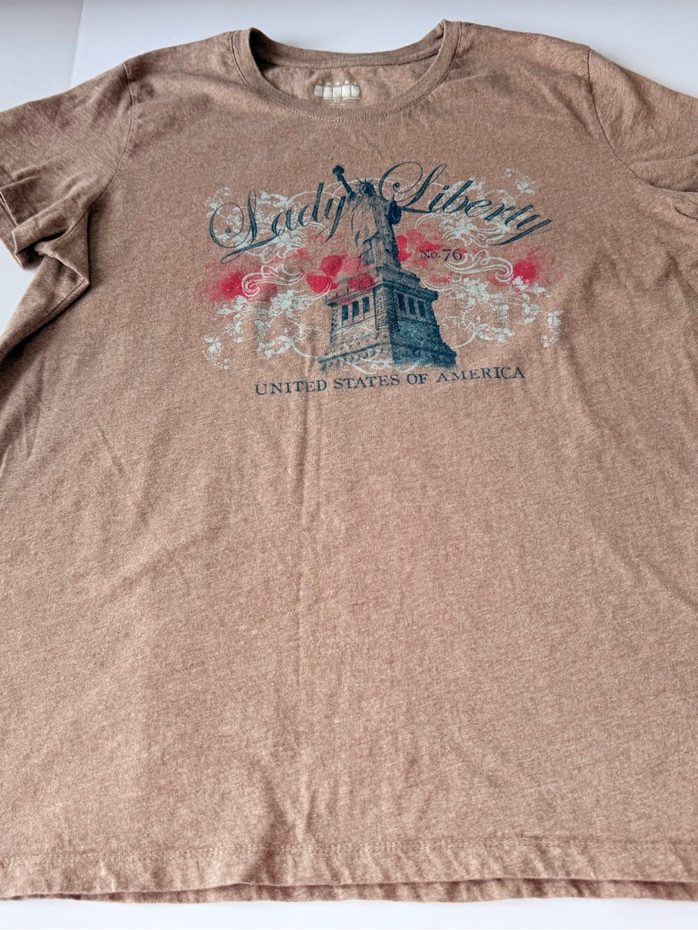 Five Four XL Lady Liberty Graphic T-Shirt Brown Cotton